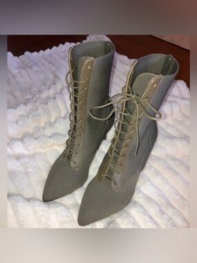 Charles David Piranha Stretch Knit- leather Booties in Olive